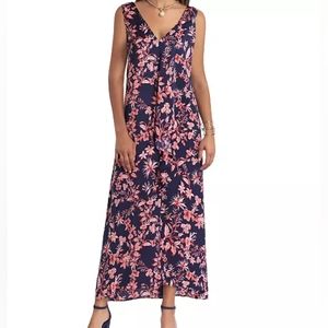 Gigi Parker Floral Sleeveless Cascade Maxi Dress Size Small Navy
